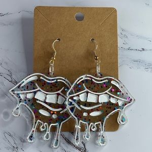 Handmade Resin Earrings | Sparkly Lip Earrings